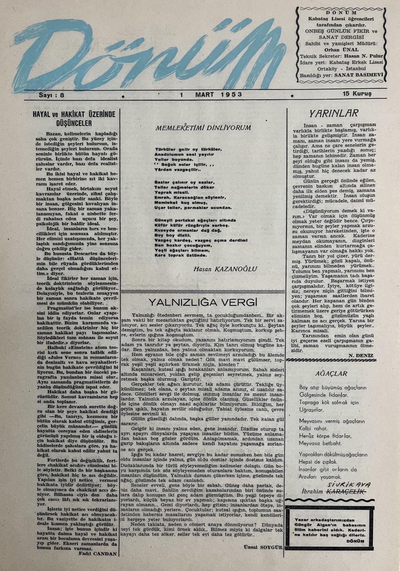 Dönüm Dergisi - 1953